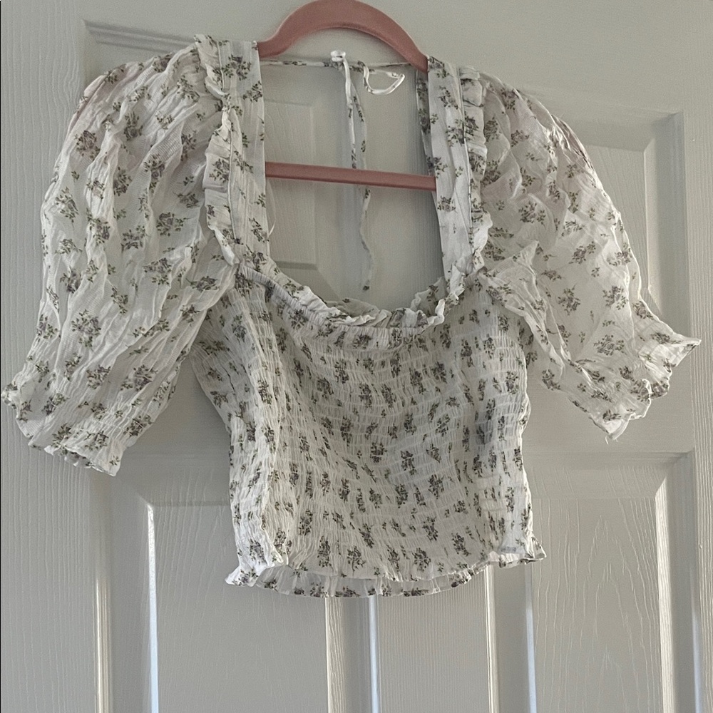 H&M White Floral Blouse